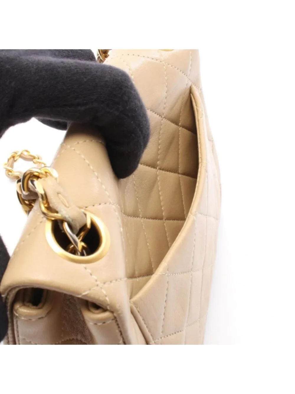 Chanel Shoulder Bag Mini Quilted Beige Lambskin Mini Chain